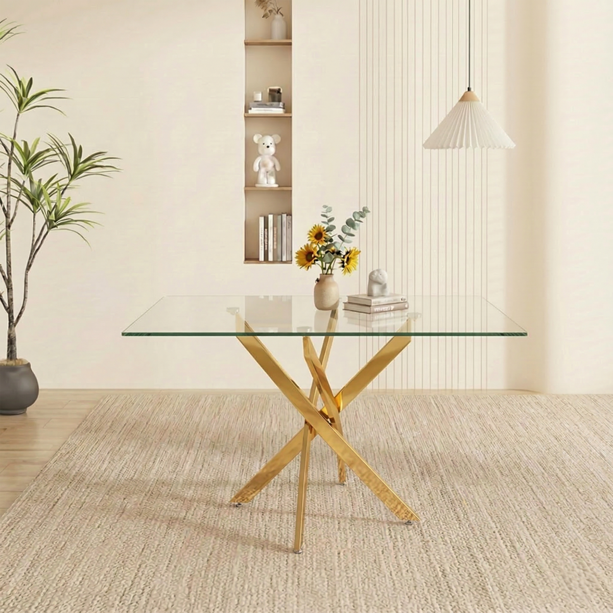 47.24" Rectangular Glass Dining Table