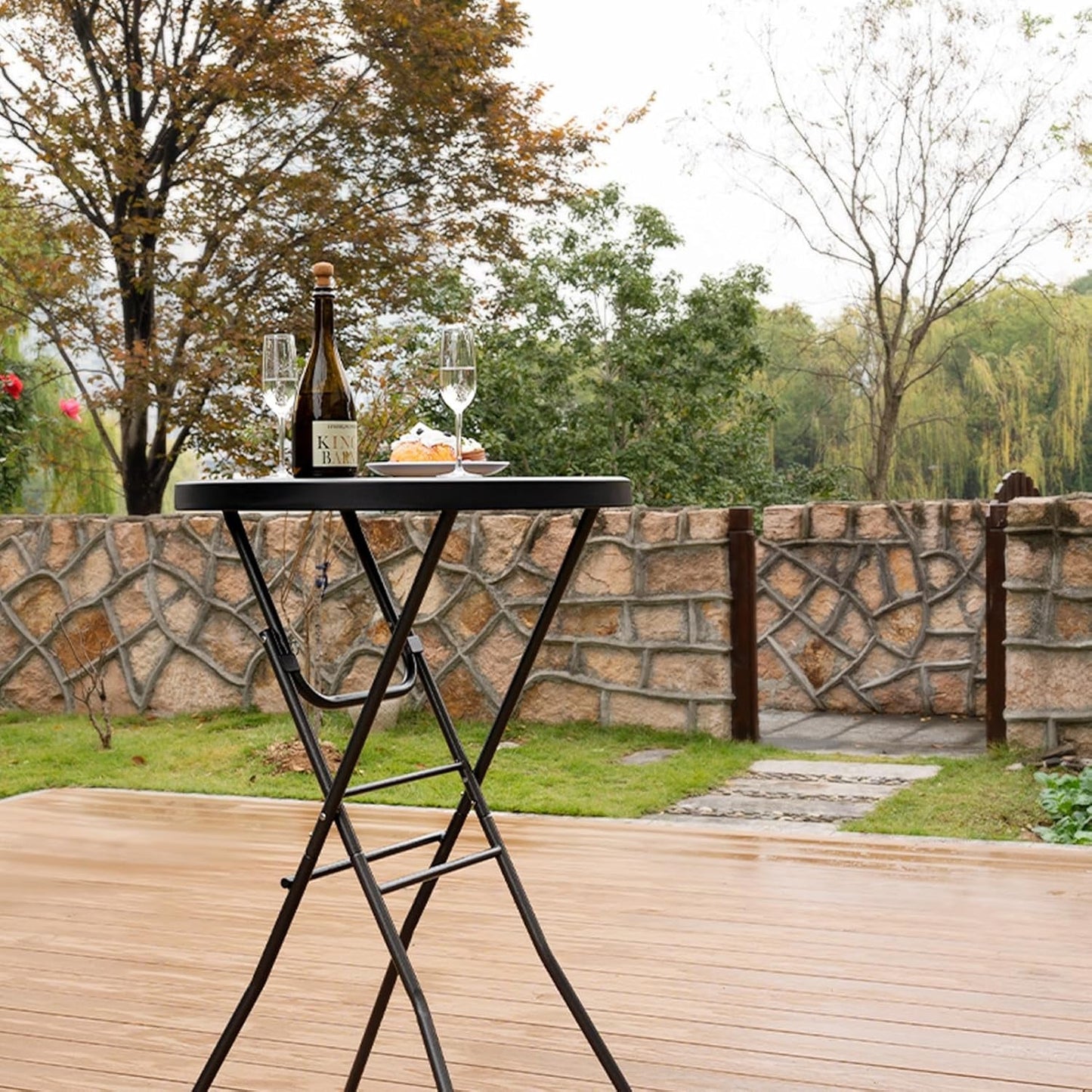 Black Twenty-Eight Inch High Top Foldable Removable Locking Legs Cocktail Table