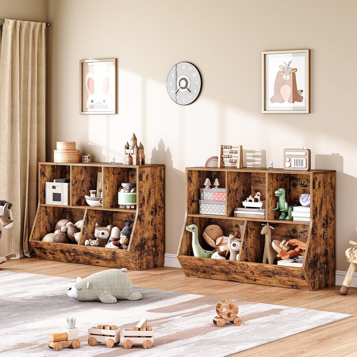 Kids Bookshelf With Toy Storage Cubby 35.4 Inch Rustic Brown