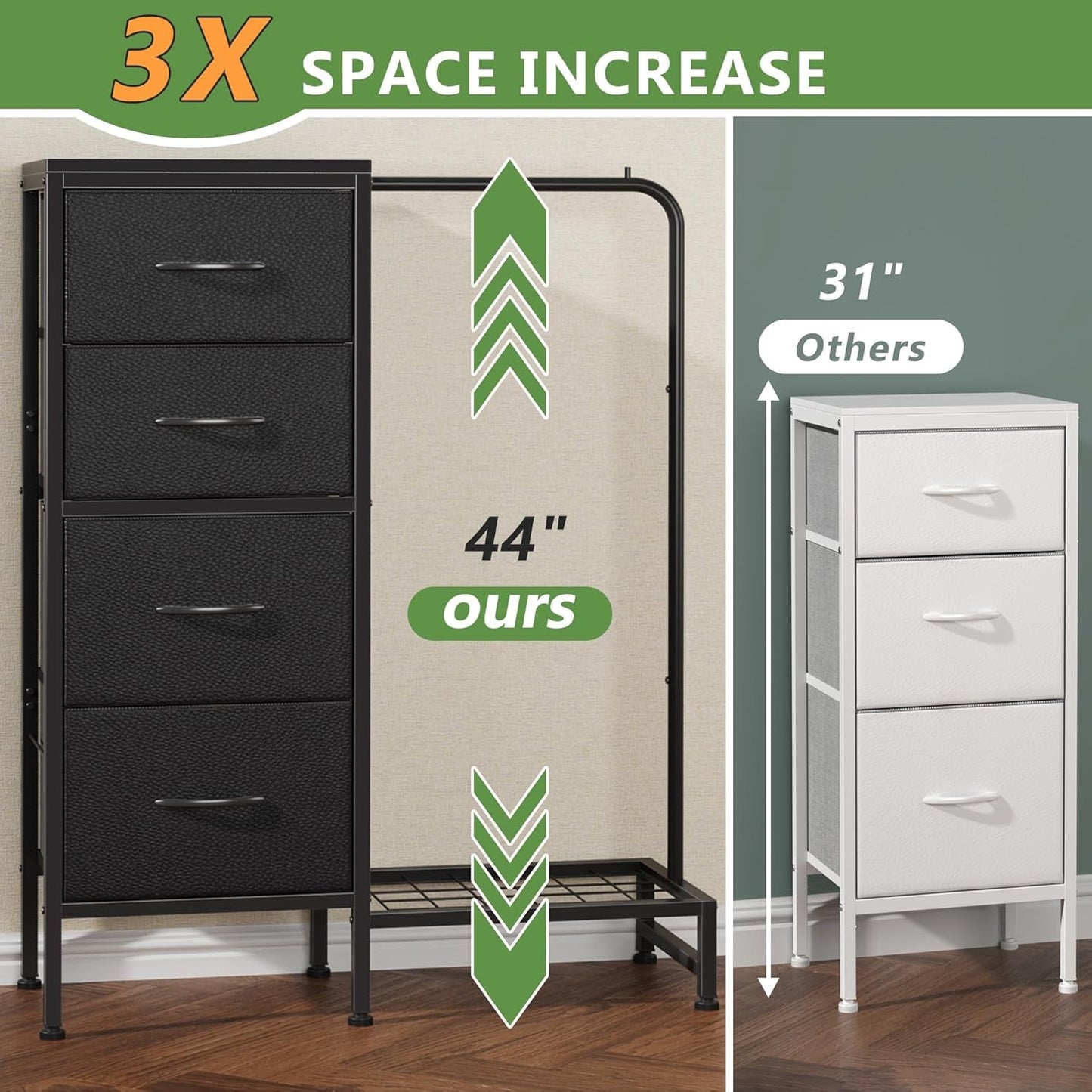 Dresser With Hanging Rack And 4 Drawers Black 44 Inch Tall