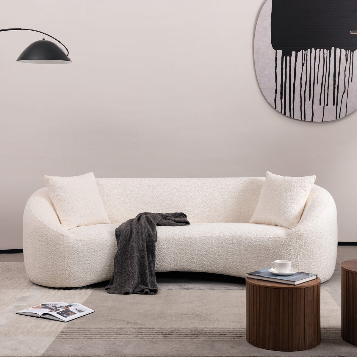 3+1+1, 93.31" Minimalist Curved Sofa, 3 Seater