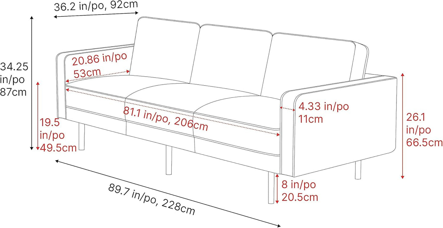 Leather Sofa 90 Inch Cognac Tan Brown Italian Nappa