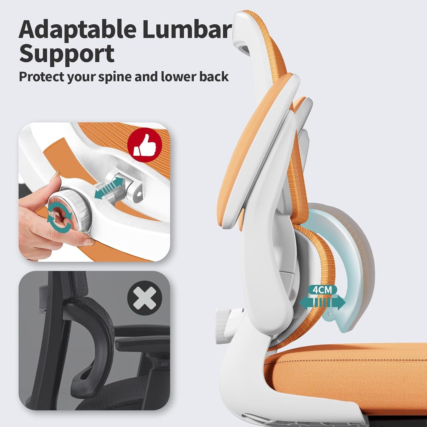 Ergonomic Office Chair With Adjustable Lumbar Support Orange Mesh Desk Chair