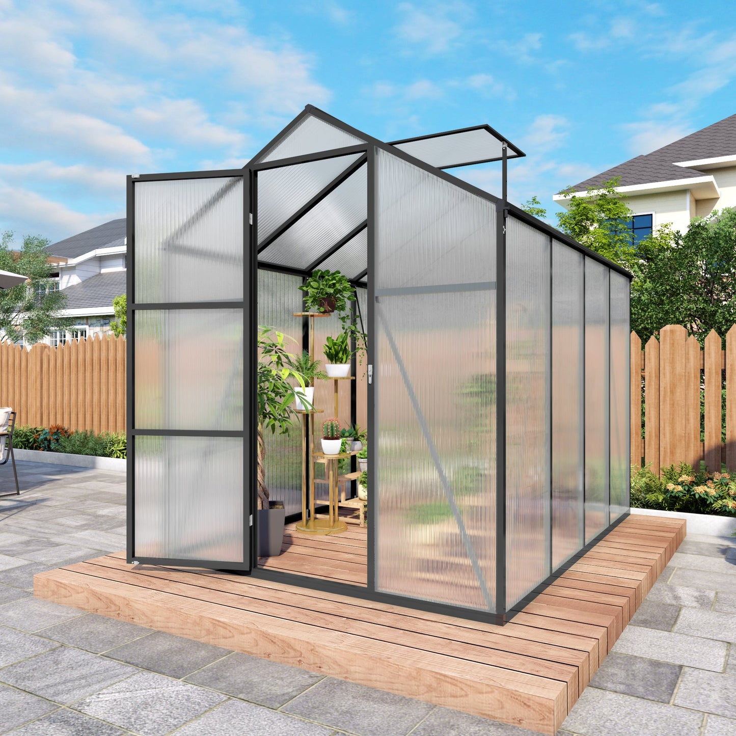 Gain Height Windproof Aluminum Greenhouse 6x8 FT