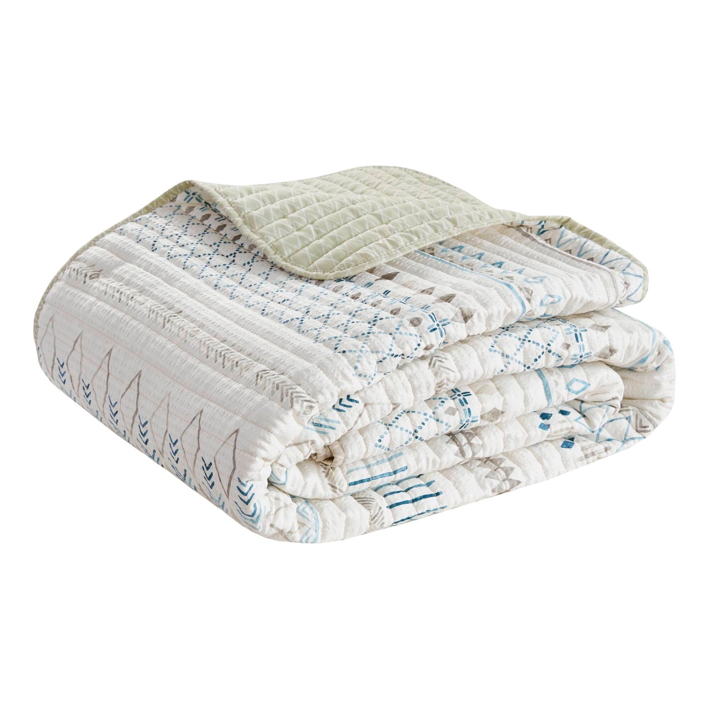 3 Piece Seersucker Quilt Set - Taupe/Blue King/California King