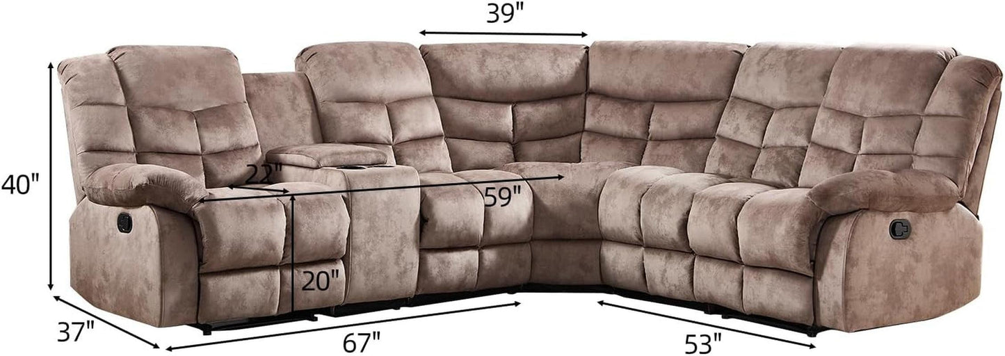 Brown Manual Reclining Sectional Sofa With Cup Holders