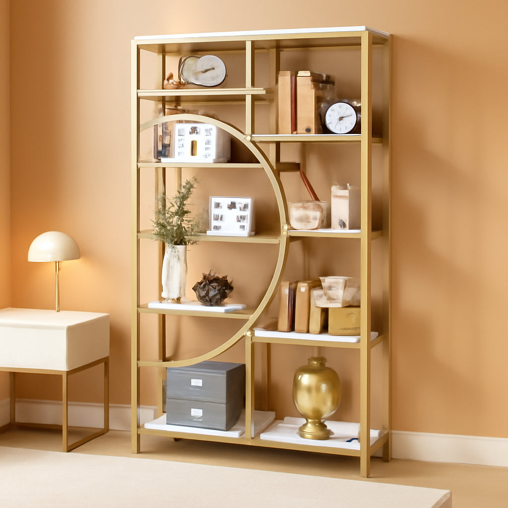 Industrial 5 Tier Etagere Bookcase Gold Frame Shelves