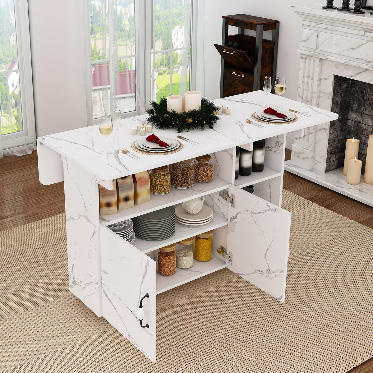 Multi-Functional Folding Table with Storage Shelves and Wheels