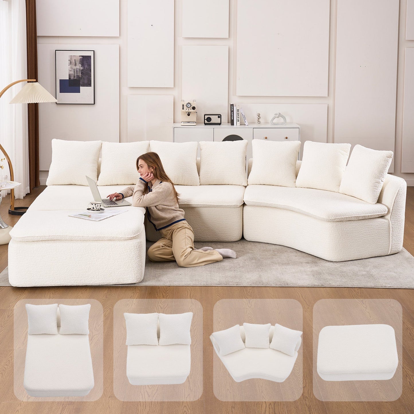 133" Modular U-Shaped Sectional Compression Sofa