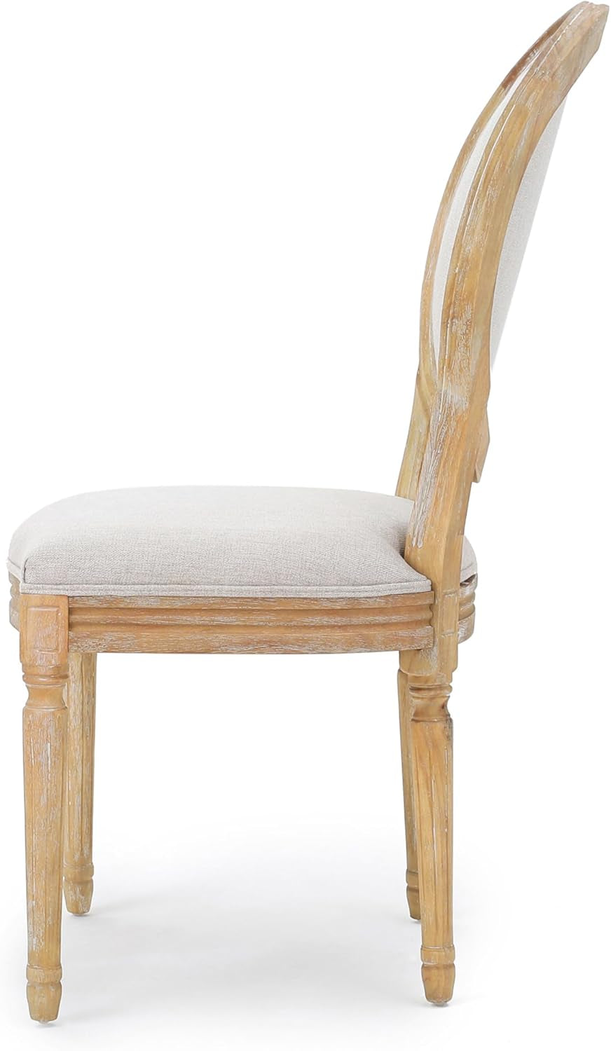 Phinnaeus Beige Polyester Fabric Dining Chairs Set Of 2 side view showcasing the elegant design and cushioned seat.