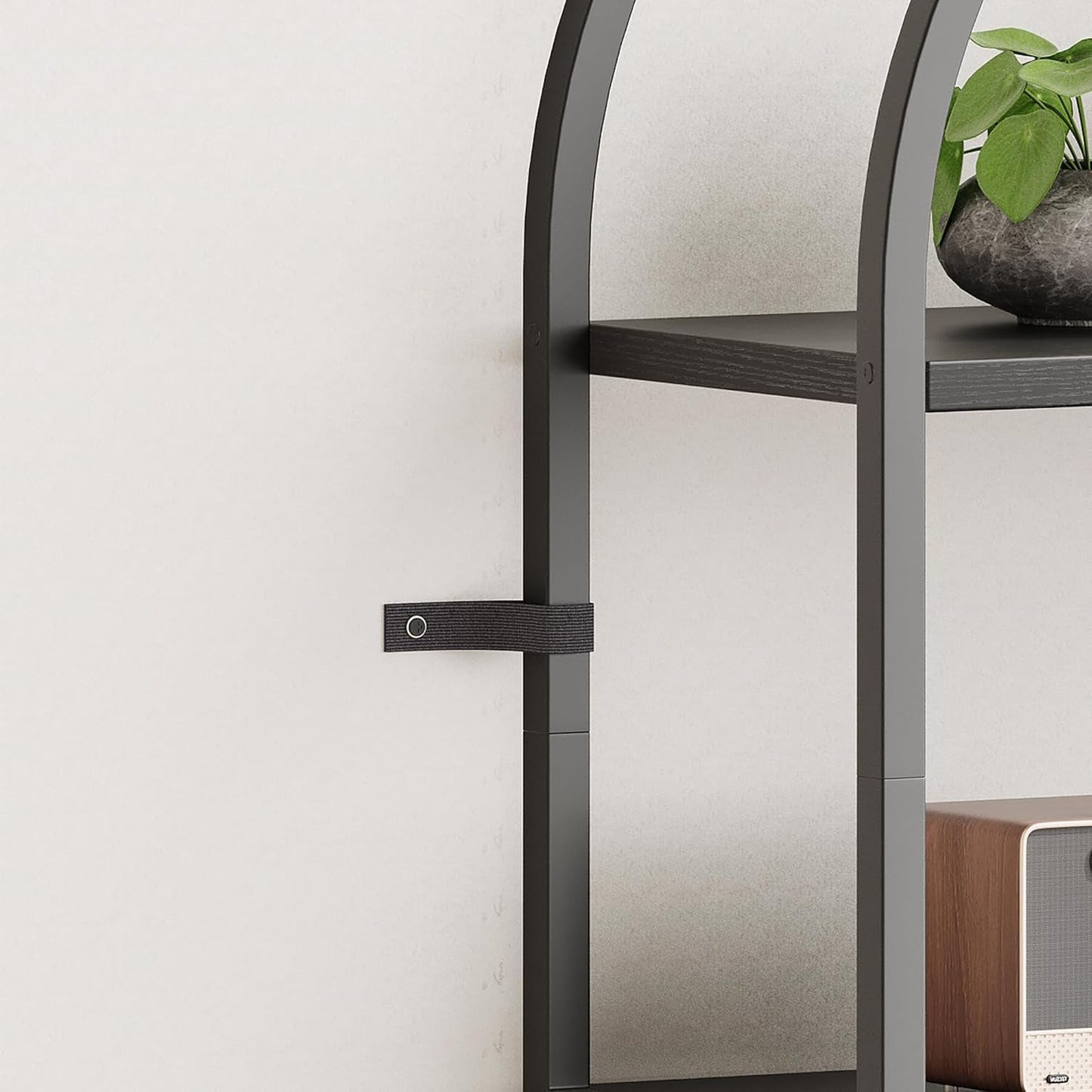 Tall Black Arched Bookcase With 5 Open Shelves For Living Room