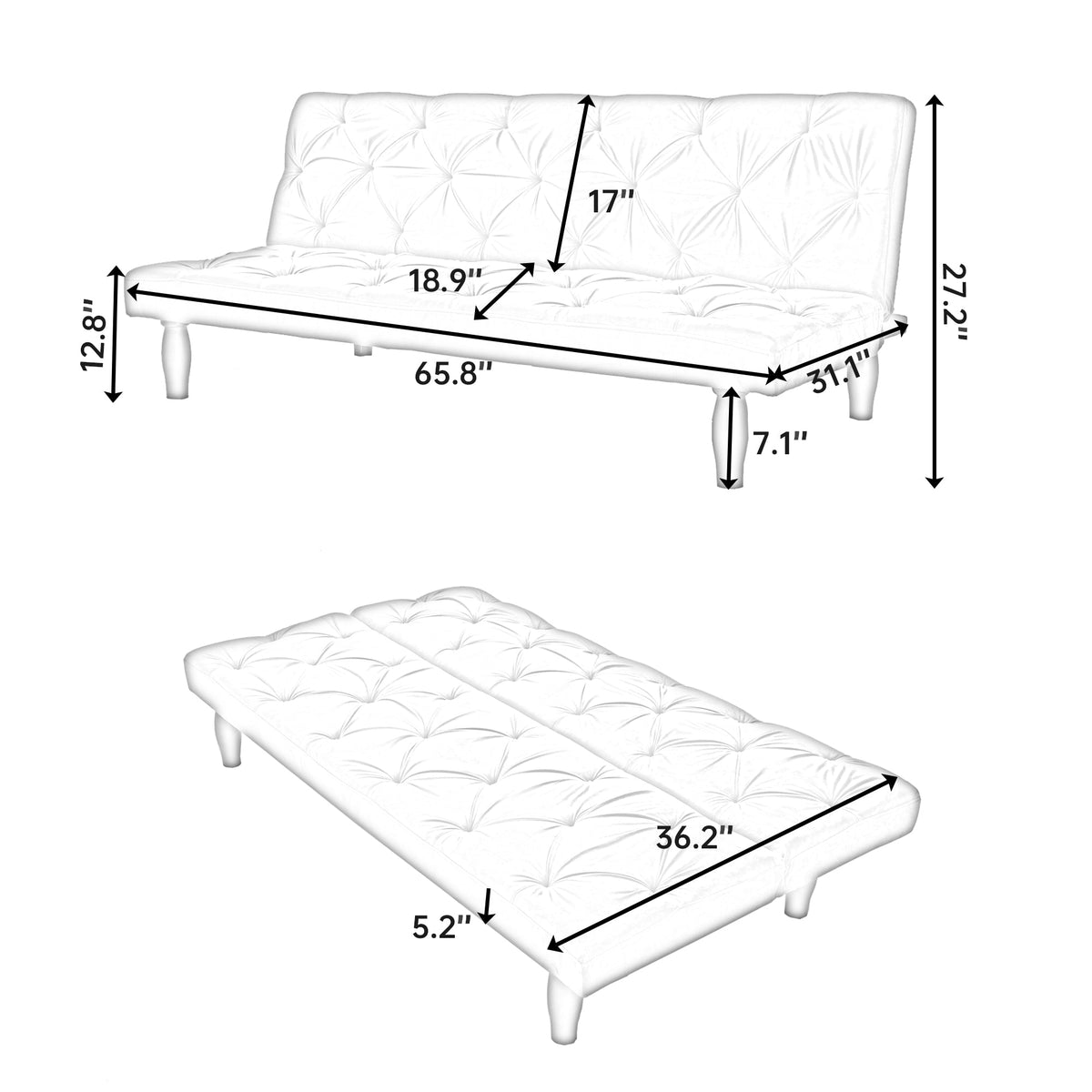 Sofa to Sofa Bed Transformation: 66"