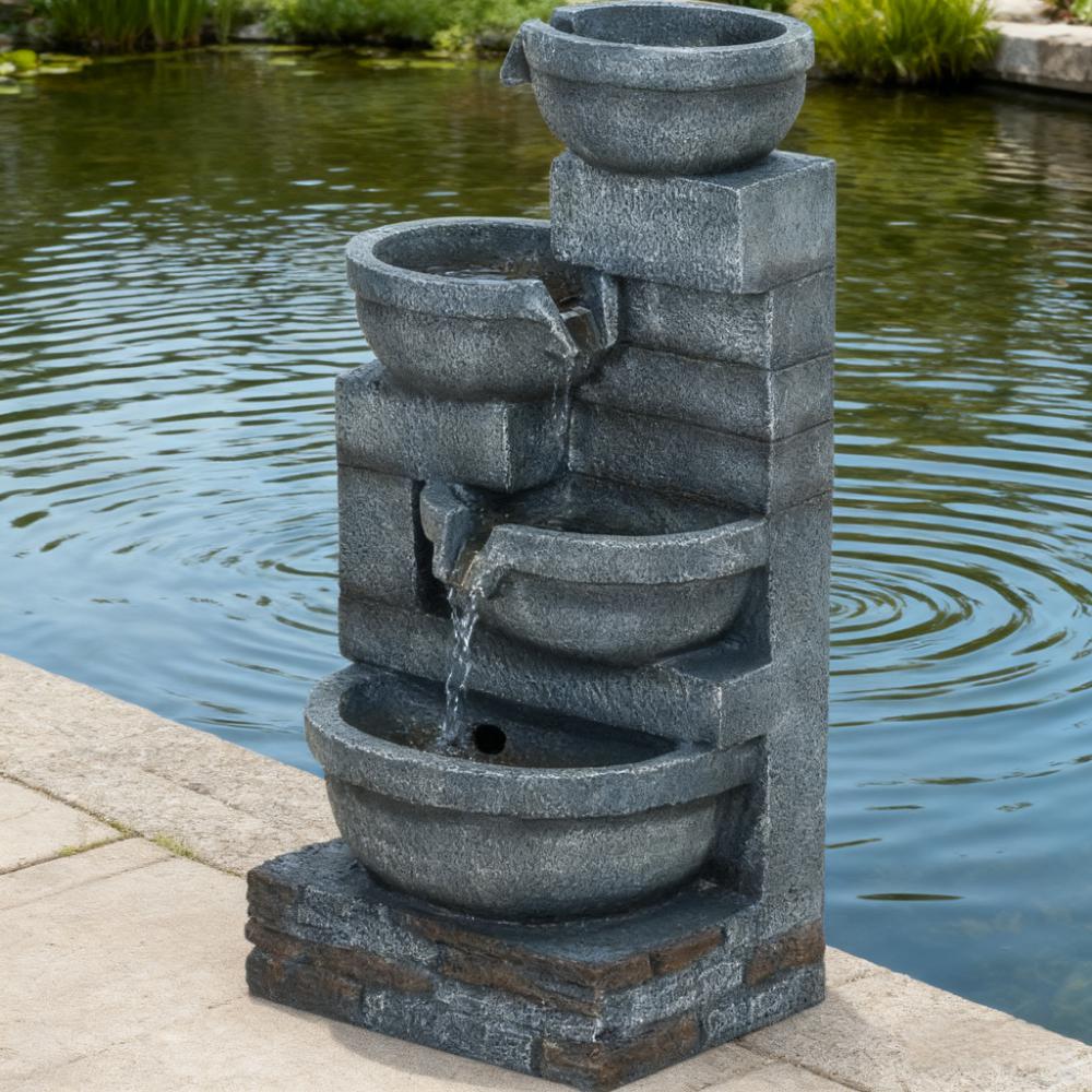Garden Fountain - Tall Outdoor Waterfall Fountain with LED Lights