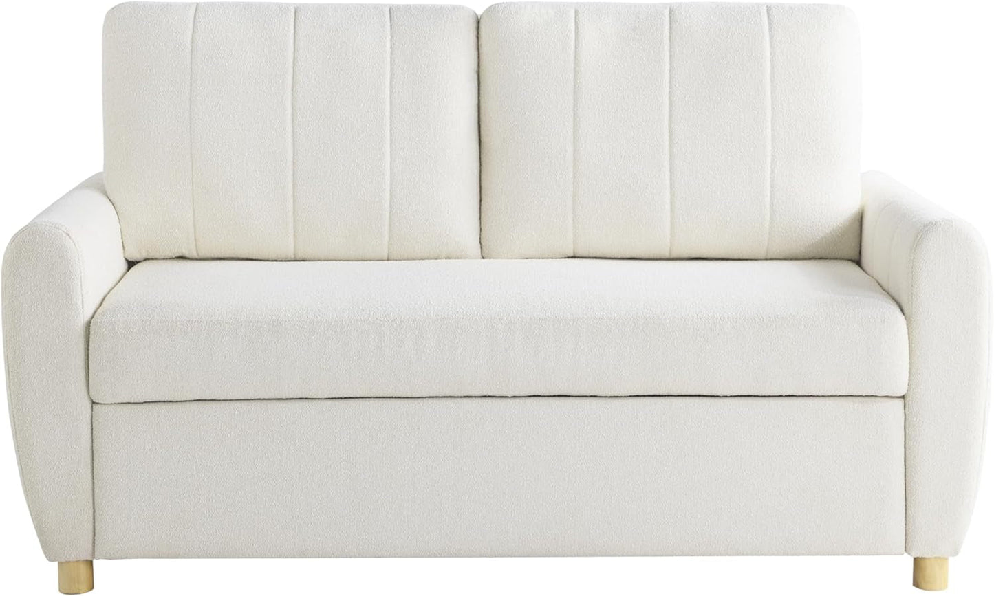 Convertible Sleeper Loveseat 66 Inch Polyester Ivory