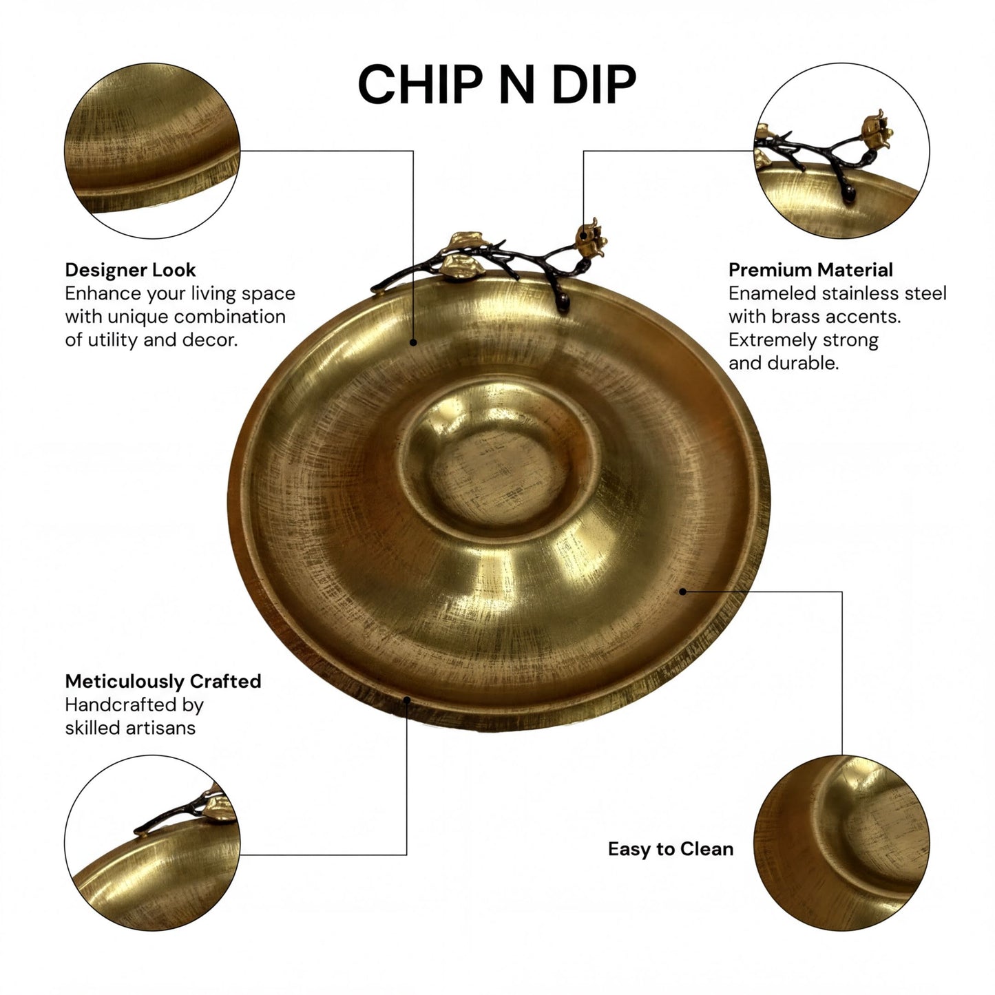 Chip and Dip Platter - Rustic Snack Serving Set with Stainless Steel Tray