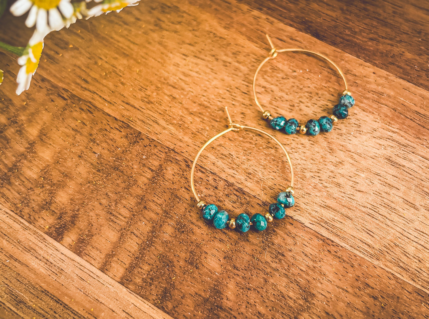 Beautiful Turquoise Stone Hoop Earrings