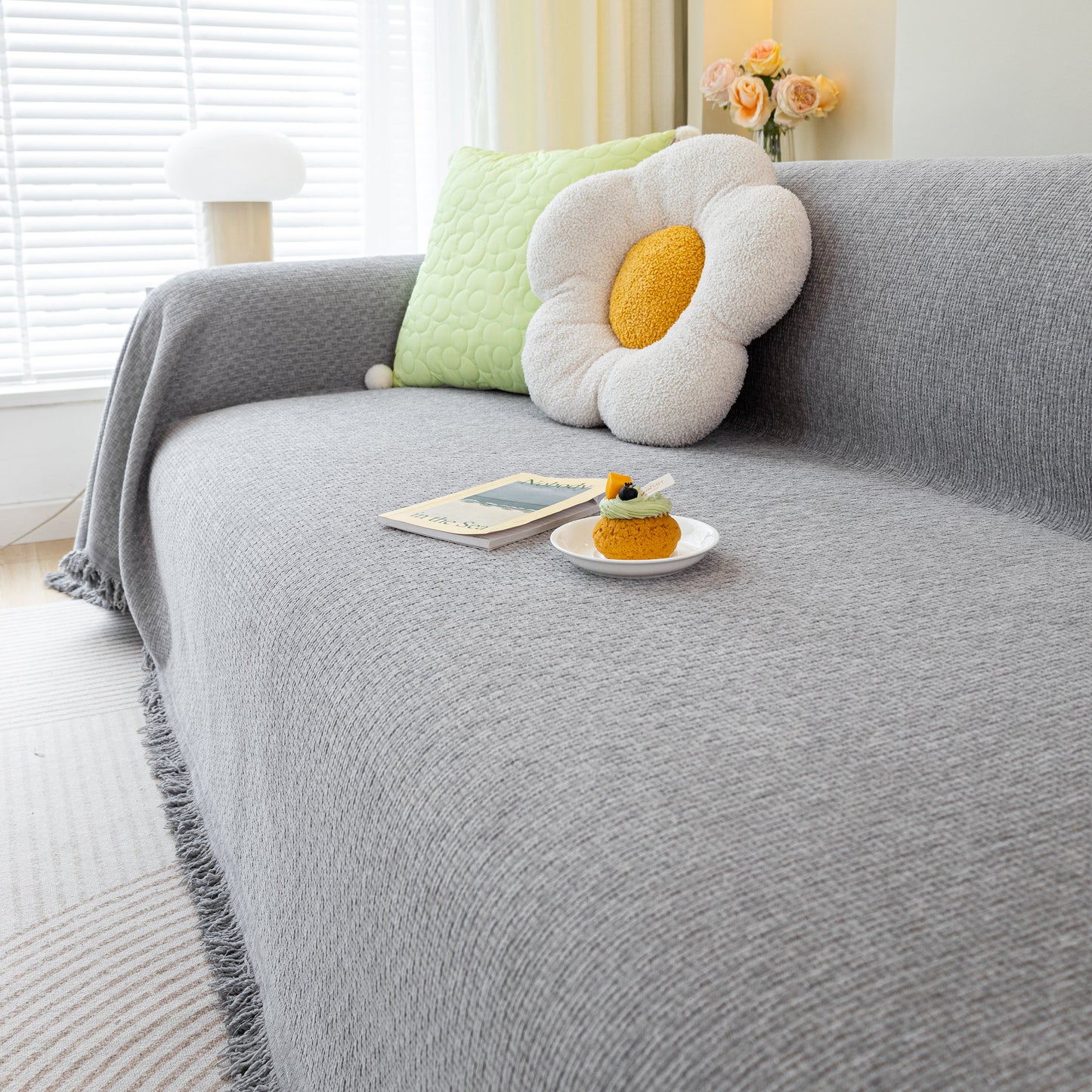 Chenille Large Throw Couch Cover Blanket with Water-Resistant for Futon, Loveseat, and L-Shaped Sofa