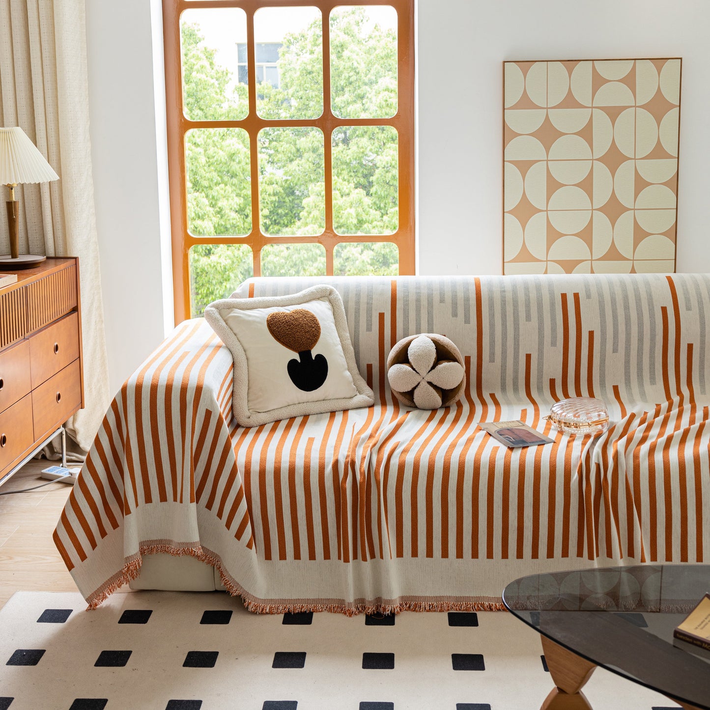 Boho Stripe Sectional Couch Cover Soft Chenille Sofa Slipcovers Blanket on The Sofa for Living Room