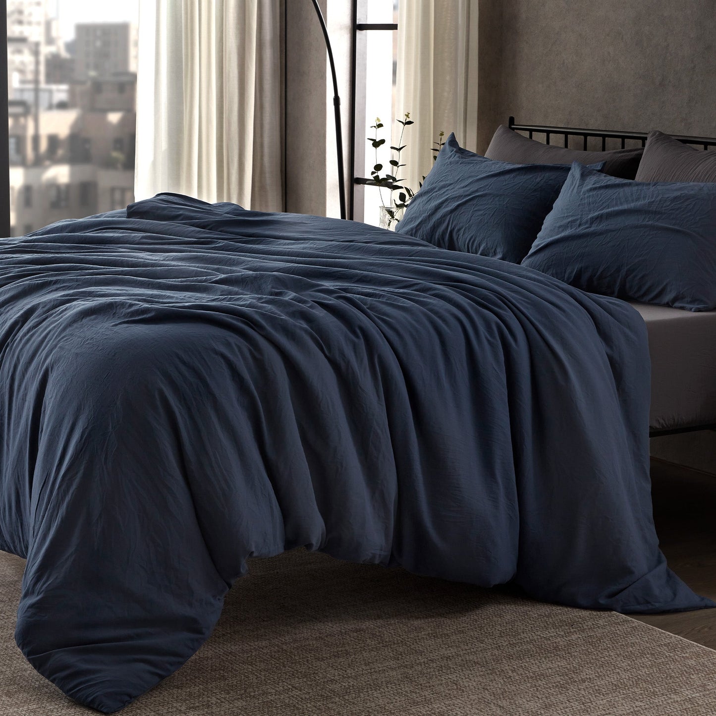 Stone Washed Duvet Cover Set - Navy