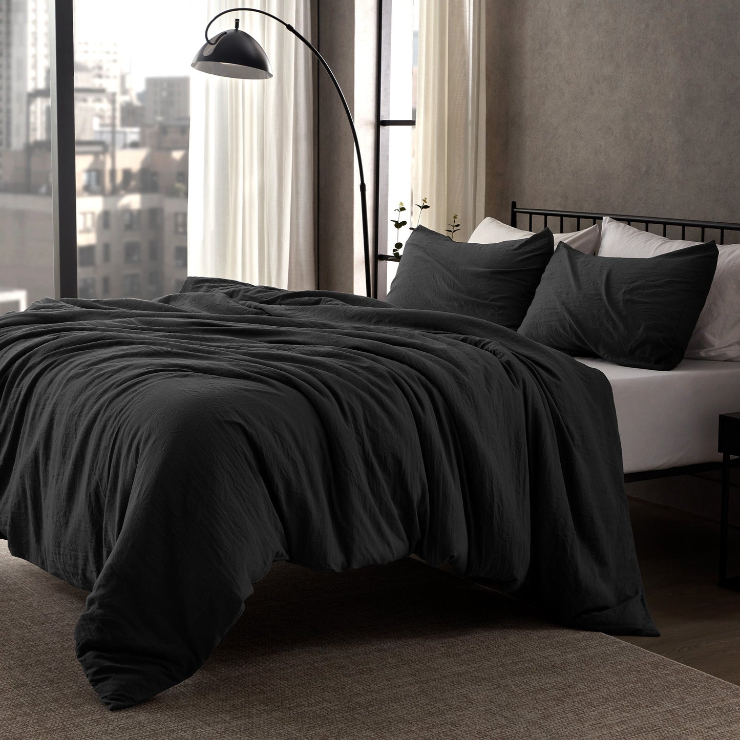 Stone Washed Duvet Cover Set - Black