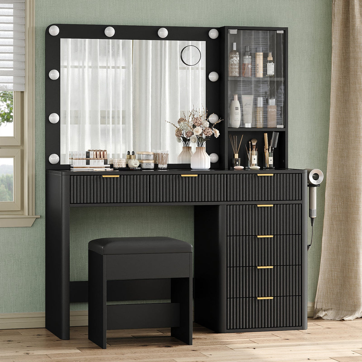 Yanosaku VD013 Bedroom Makeup Vanity desk with LED Mirror, 7 Drawers