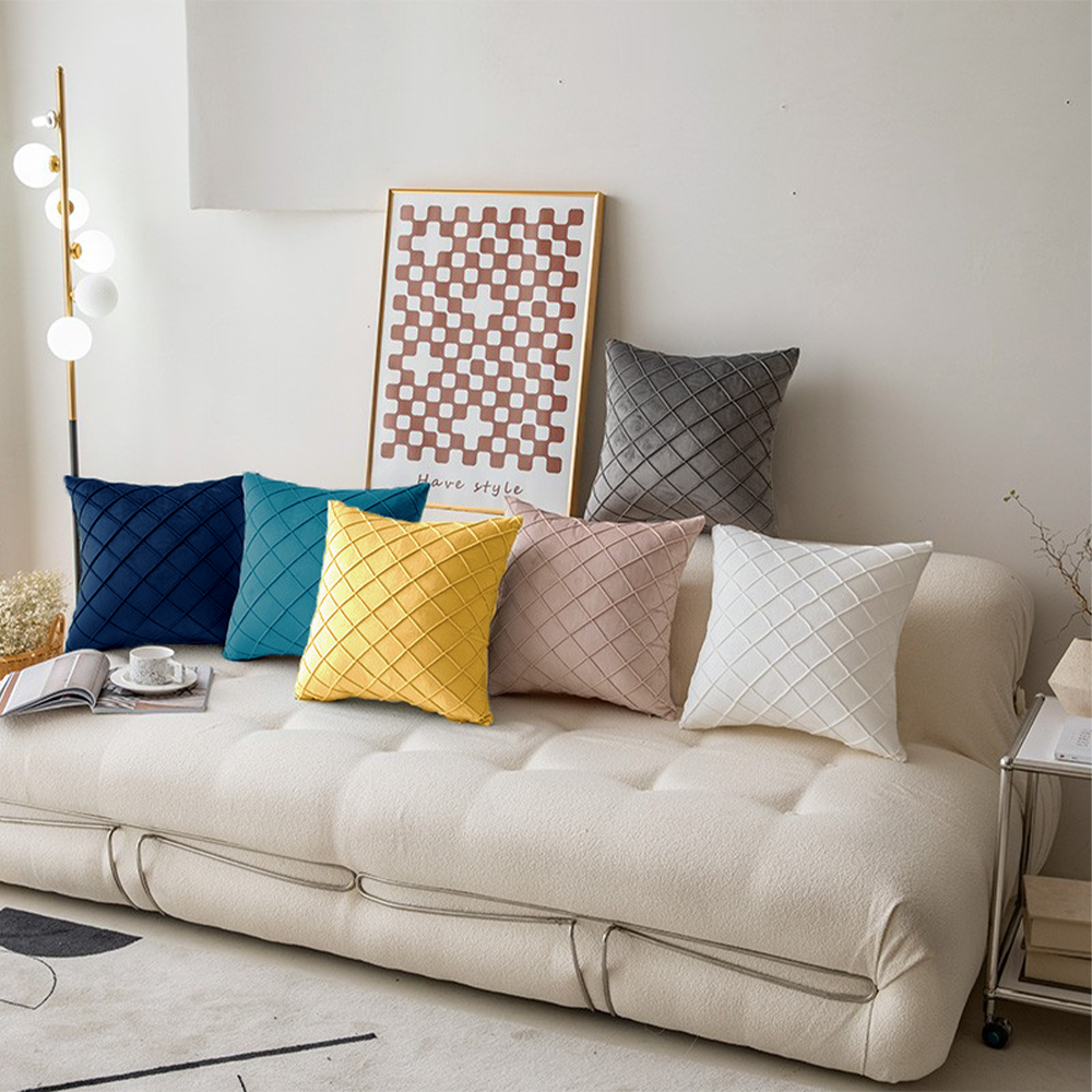 18''x18'' quilted velvet throw pillow | 6 colors soft & stylish diamond stitch design | modern couch & bedroom accent| insert included