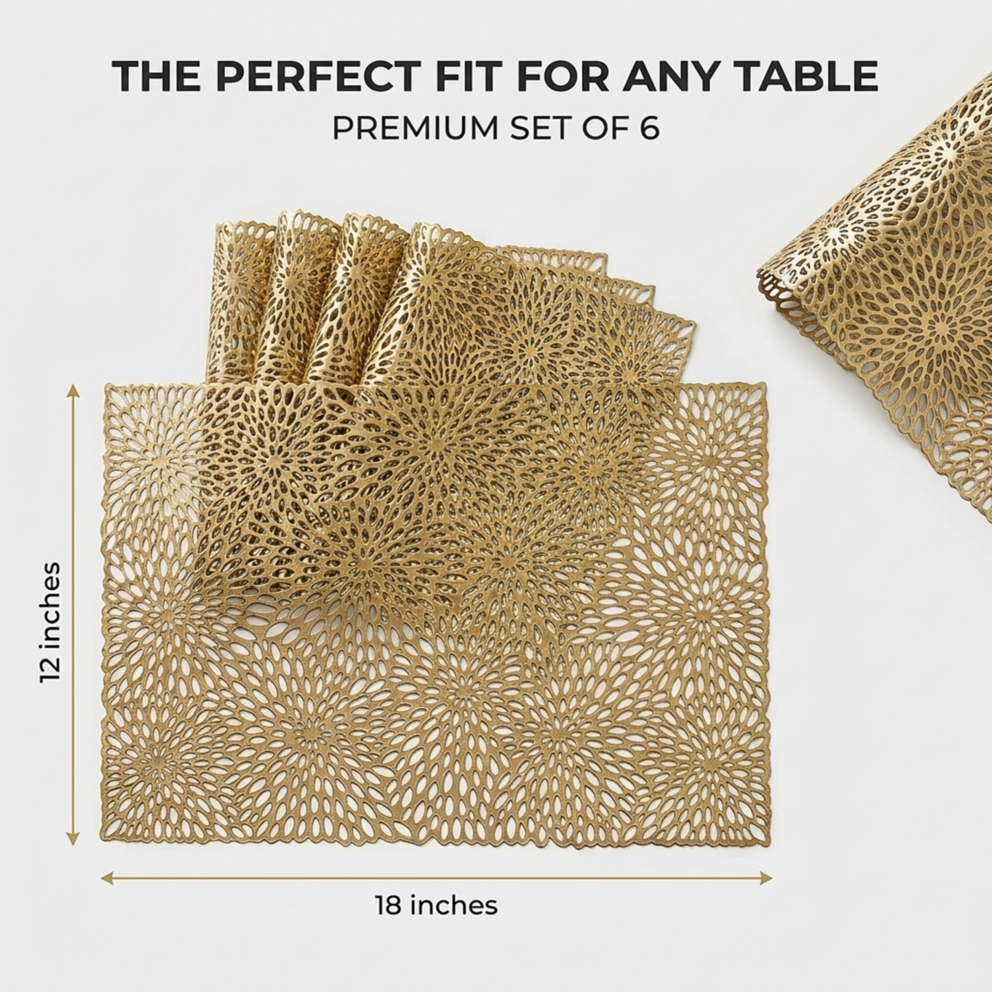 PVC Placemats - Gold Non Slip Table Mats | Heat Resistant Indoor Outdoor Set