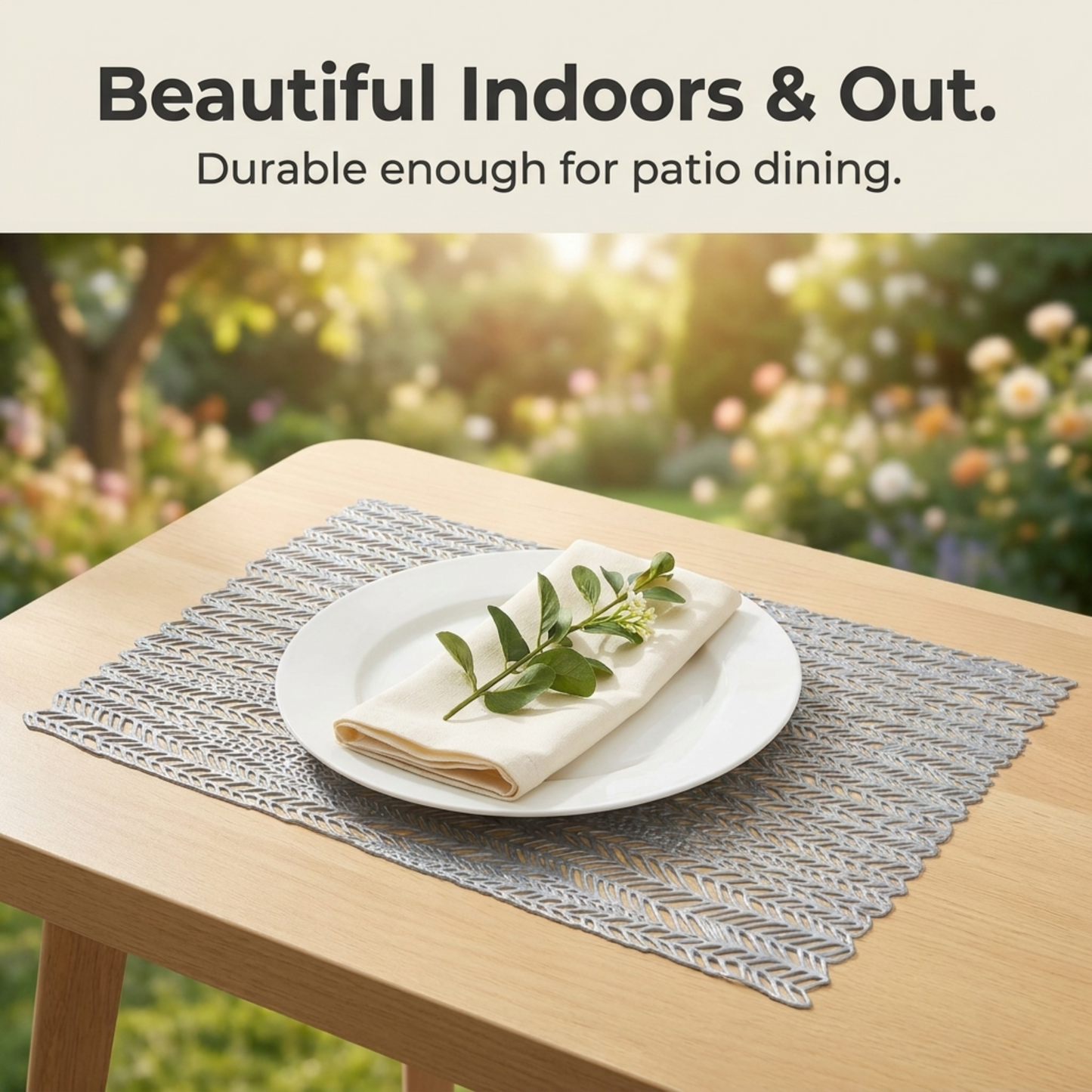 PVC Placemats - Silver Set of 6 | Heat Resistant Non Slip Table Mats for Dining