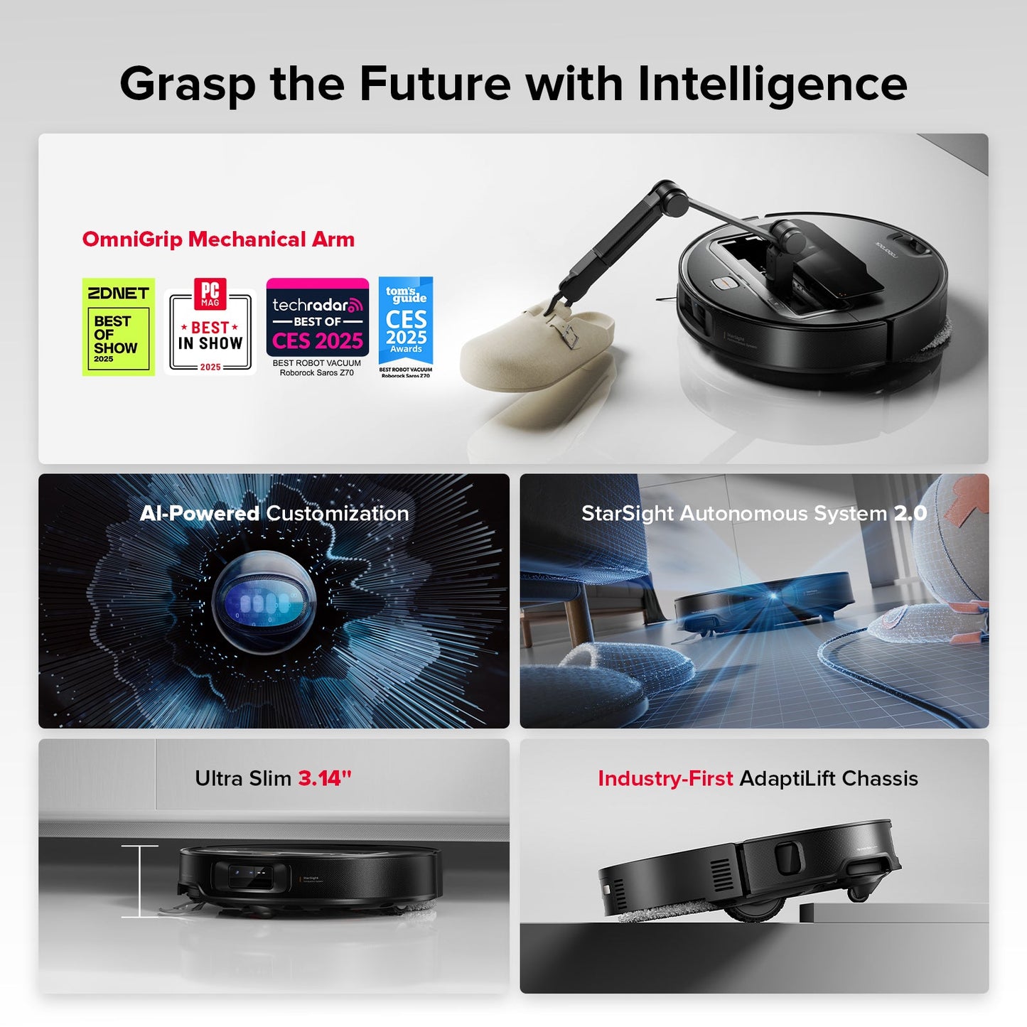 Roborock Saros Z70 Robot Vacuum with OmniGrip™ Mechanical Arm