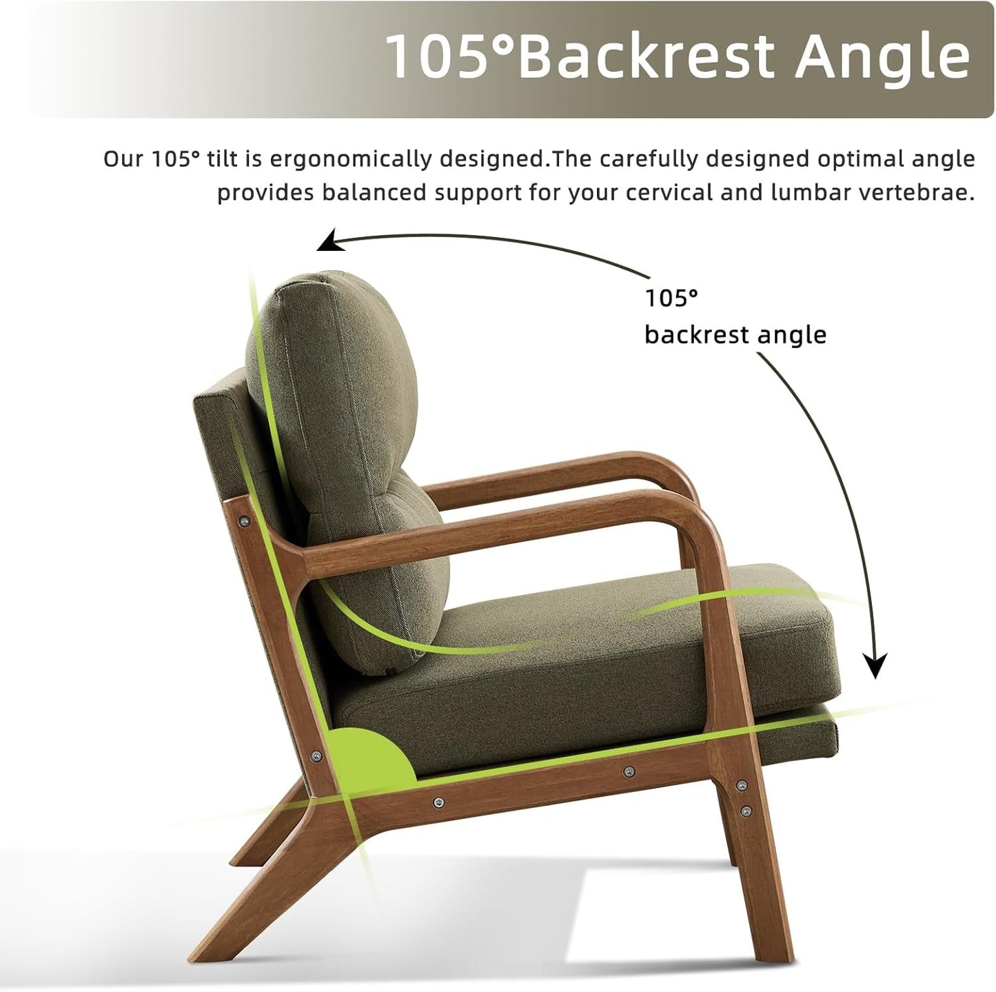 Mid Century Emerald Linen Upholstered Accent Chair