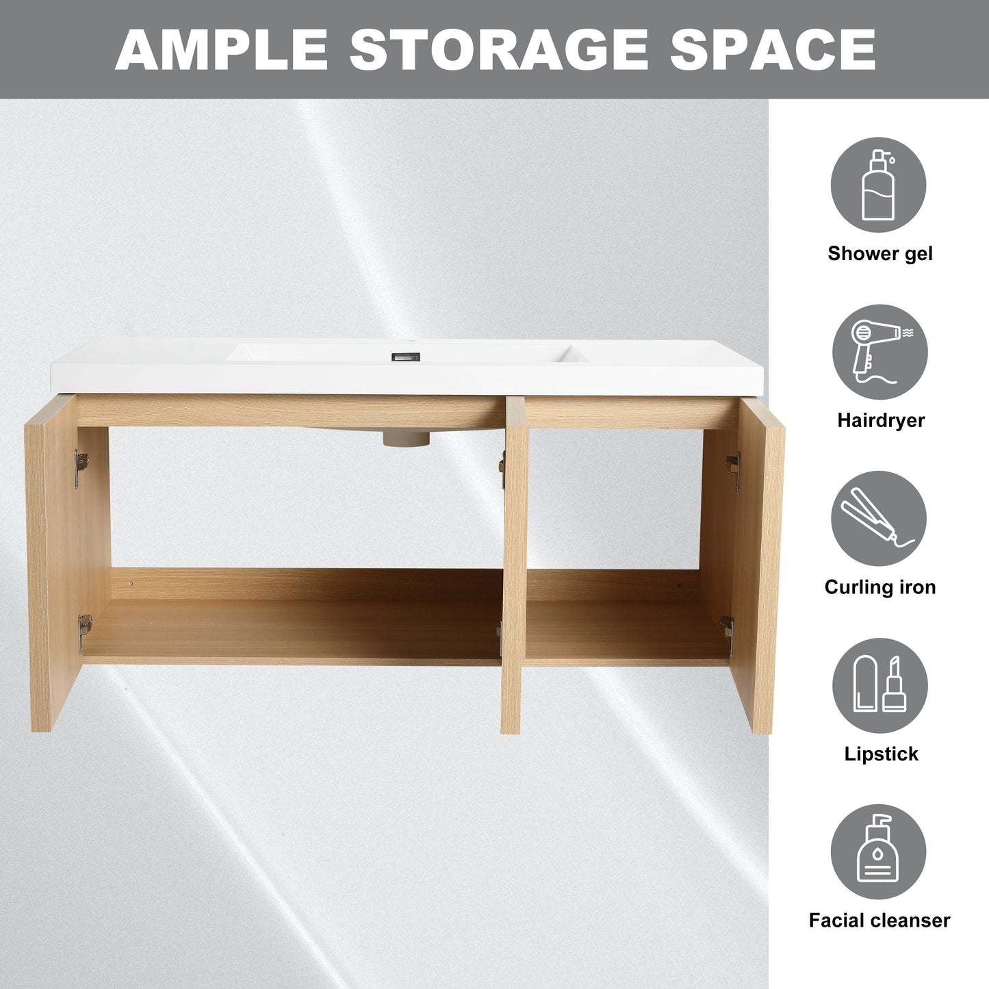 48" Wall-Mounted Bathroom Vanity with Resin Sink