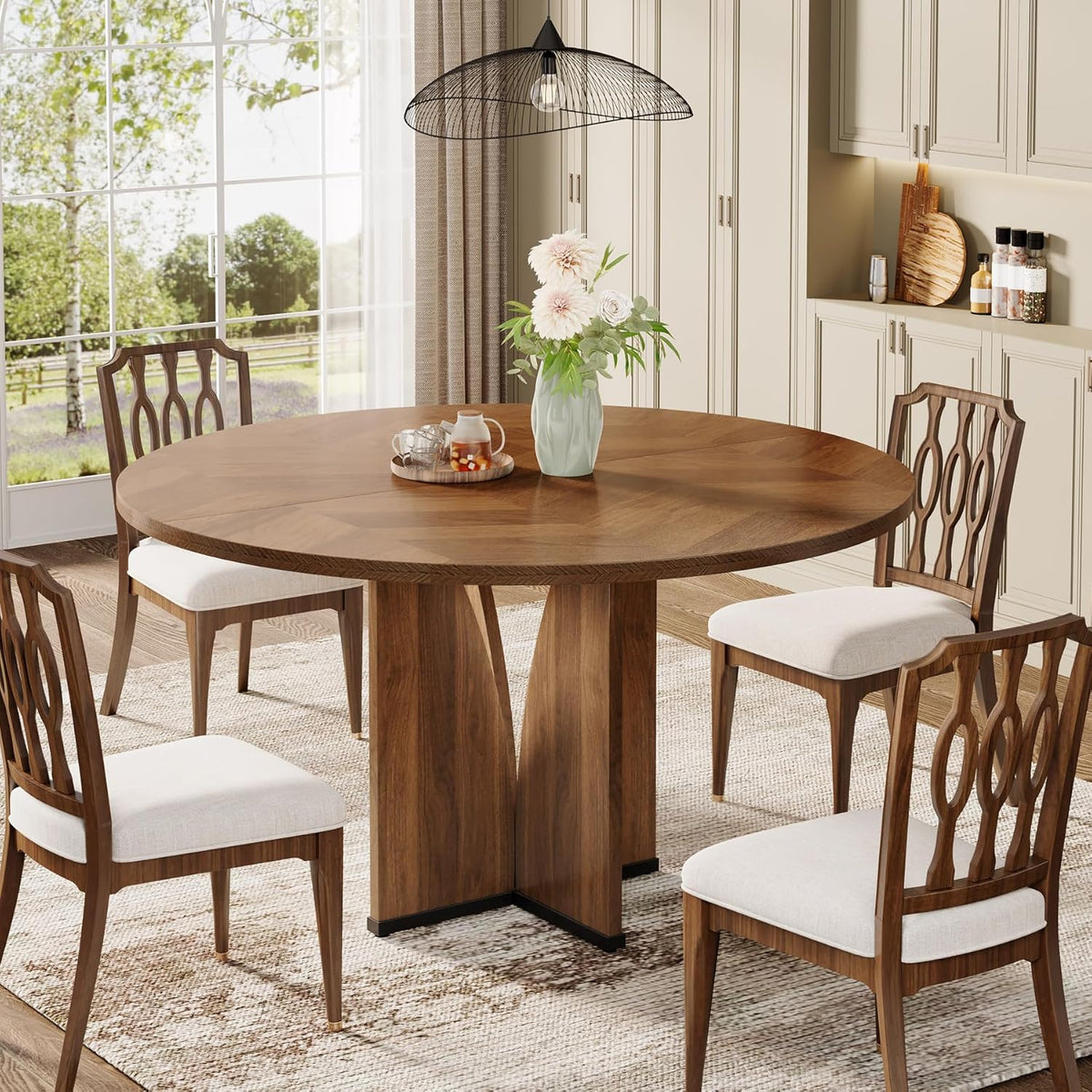 39.4" Round Dining Table for 4, Rustic