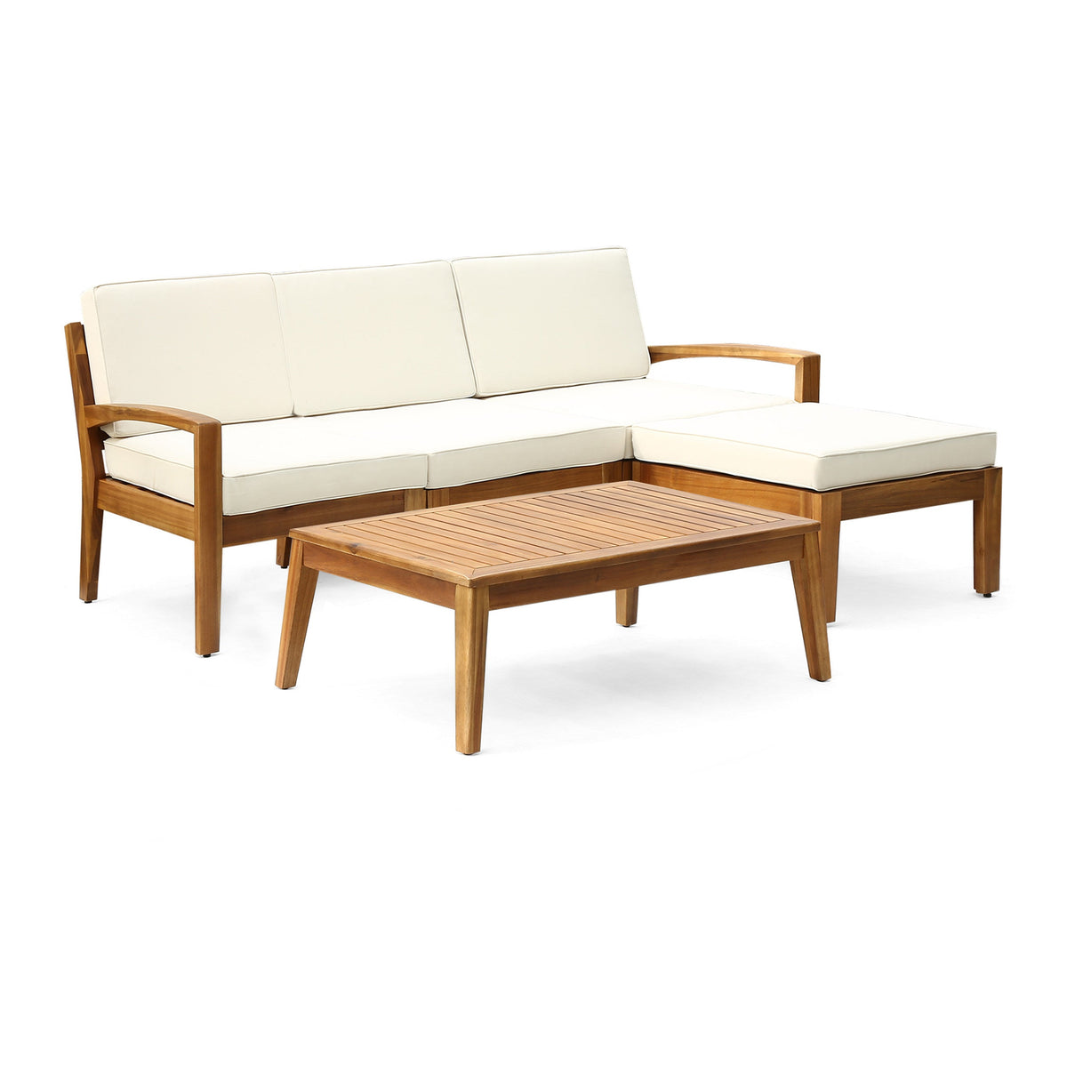 Outdoor L Shape 3-Piece Acacia Wood Patio Sofa Set