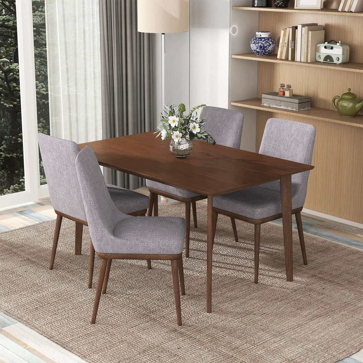 Carlos Solid Wood Dining Table and 4 Side Chairs