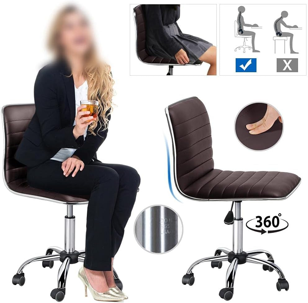 Brown Armless Office Chair With Adjustable Height For Desk