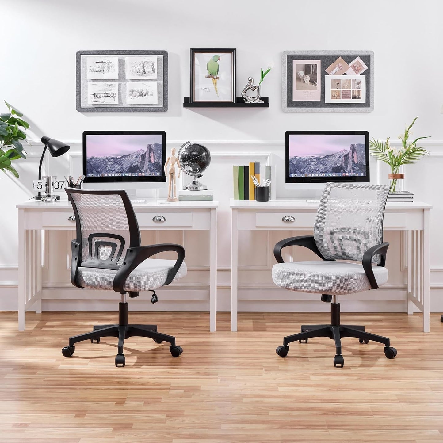 Two Pack Ergonomic Mesh Office Chairs With Lumbar Support And Adjustable Height Swivel Rolling Task Chairs Grey