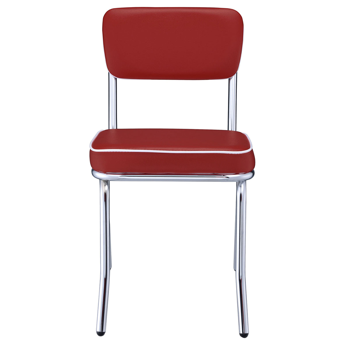 Retro Chrome Dining Chairs Set of 2 in Red Faux Leather