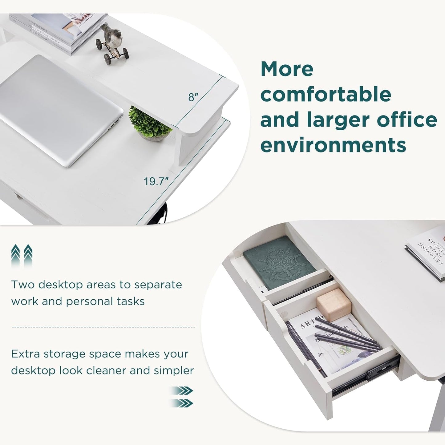 60 Inch L Shaped Electric Standing Desk Antique White