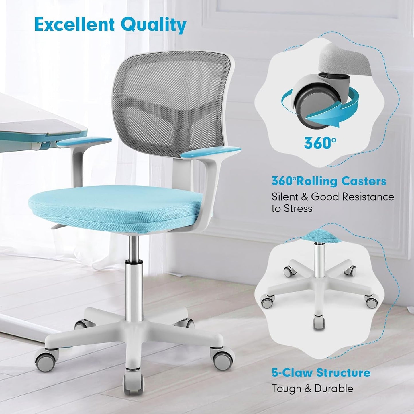 Ergonomic Kids Desk Chair With Lumbar Support Blue