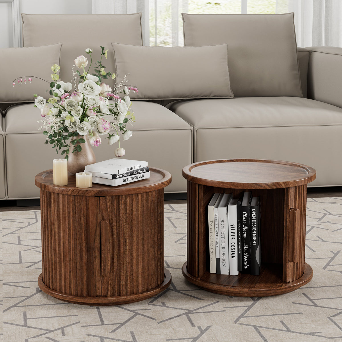 2-Piece Round Coffee Table Set, Modern Nesting Side Tables
