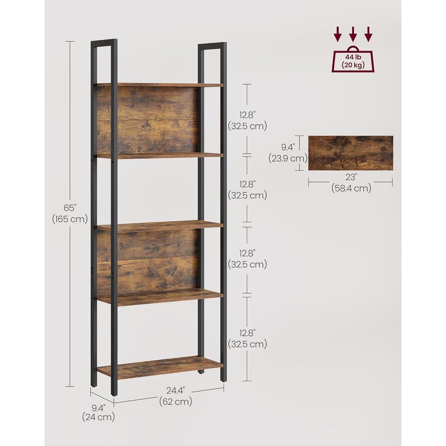 Industrial 65 Inch High Bookshelf With Steel Frame