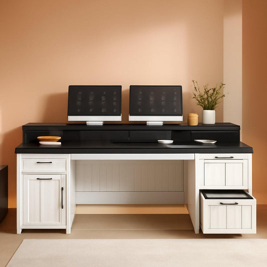 63 Inch Wide White Solid Wood Executive Desk With Drawer