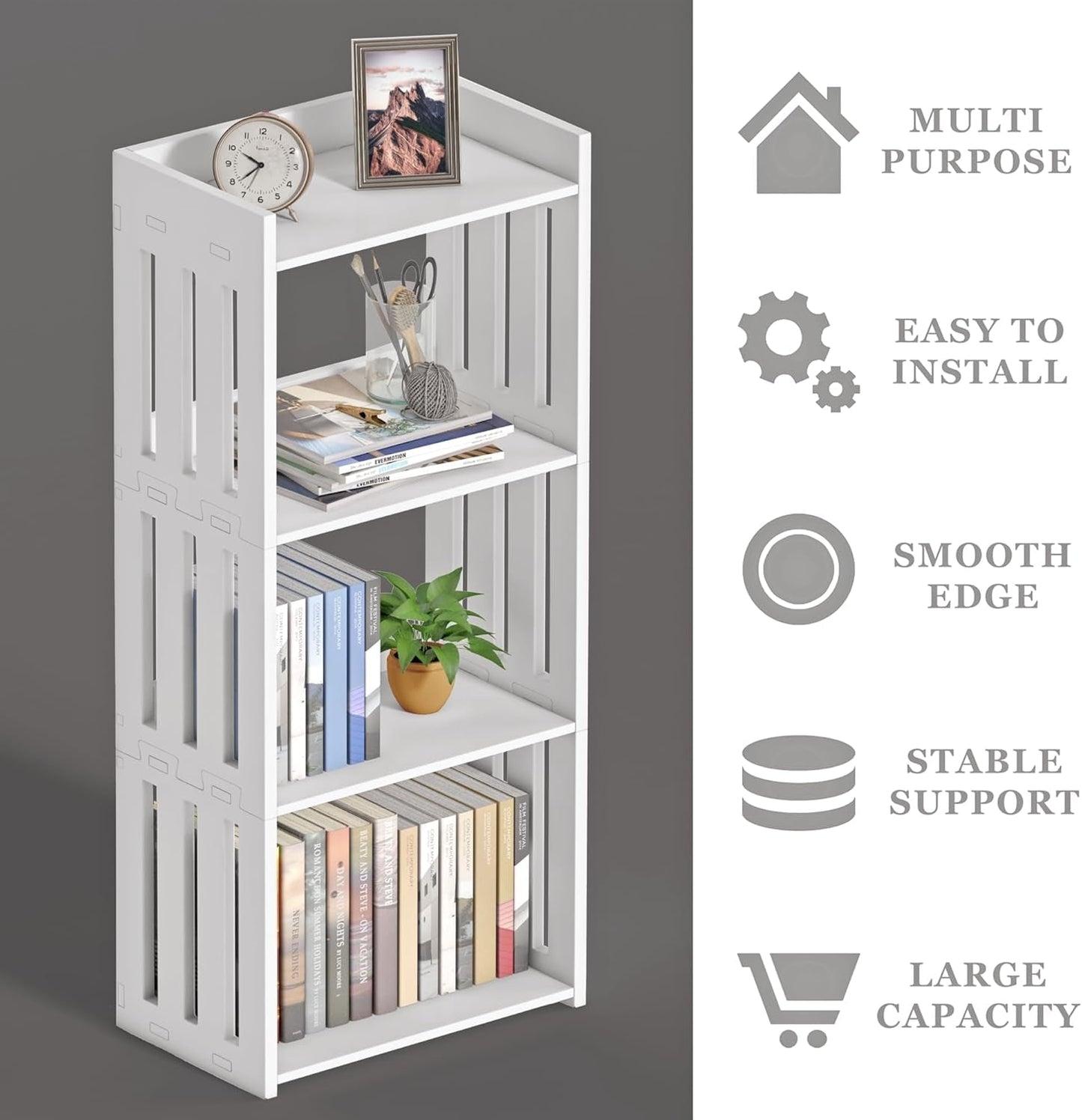 4 Tier White Bookshelf Ideal For Small Spaces Storage Room