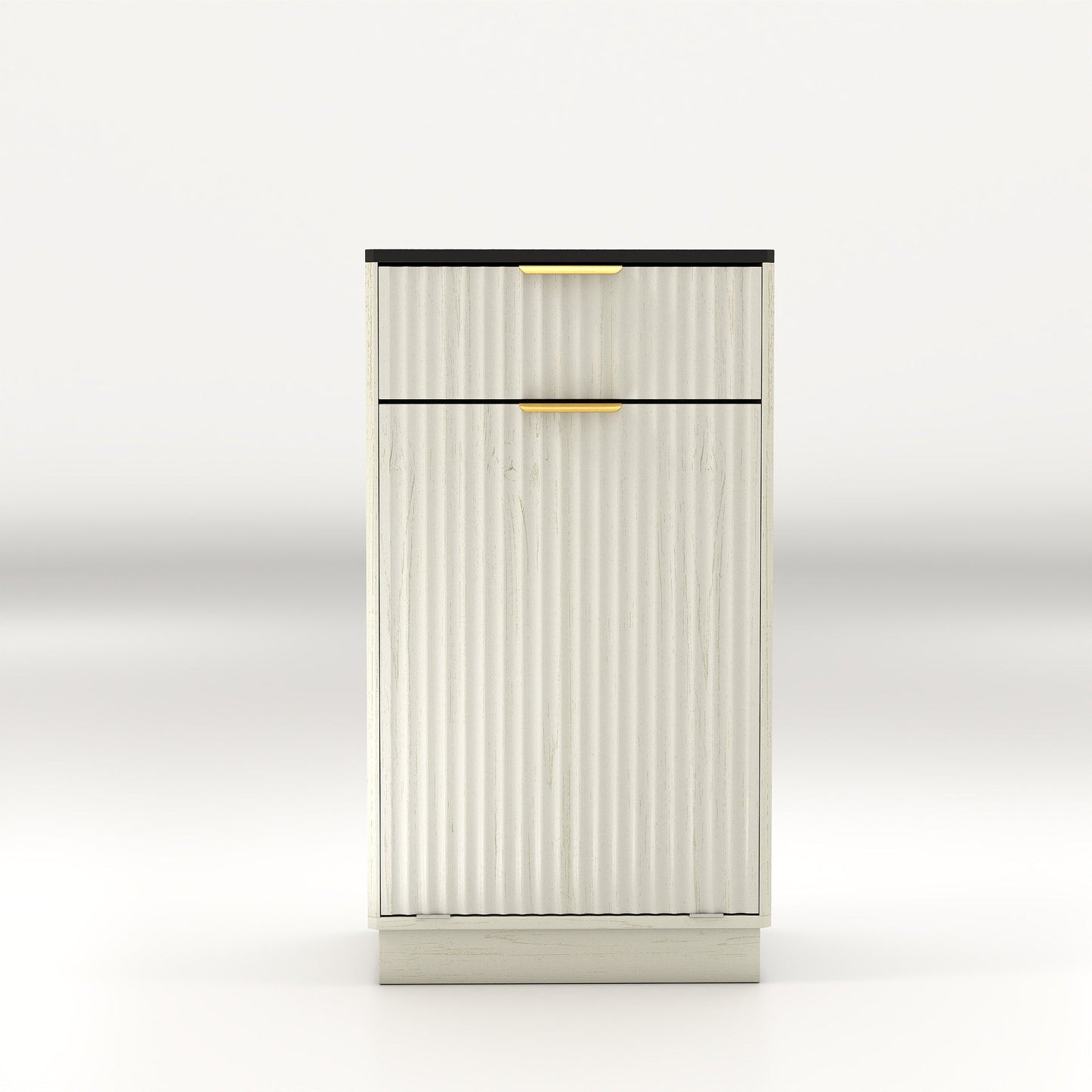 Woodgrain Tilt-Out Trash Can Cabinet with Wave-Textured Drawer