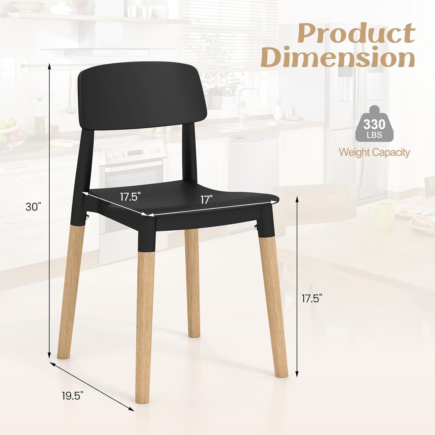 Wooden Dining Chairs Set of 4 Black Ergonomic Backrest