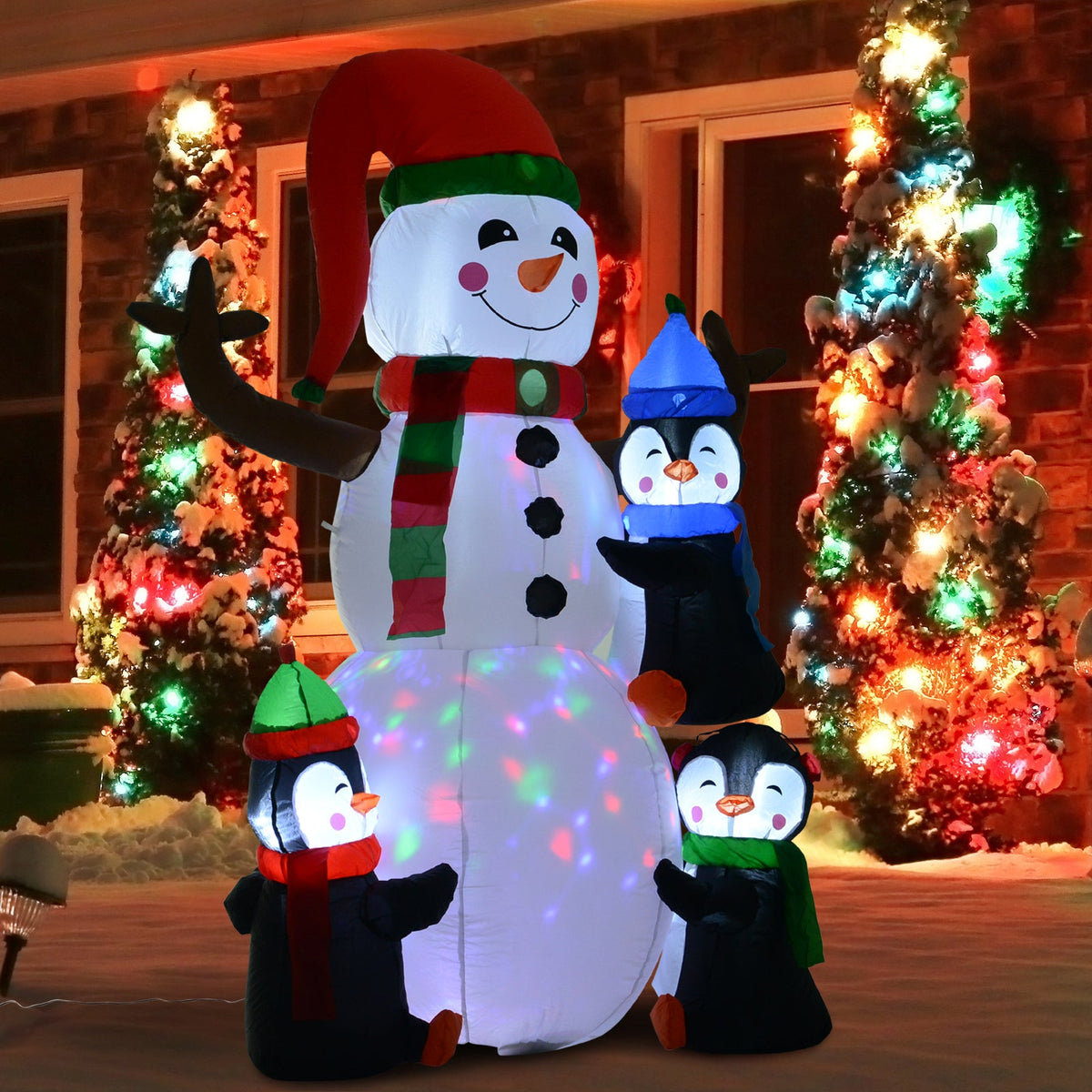 HOMCOM 6' Christmas Inflatables Snowman with Penguins