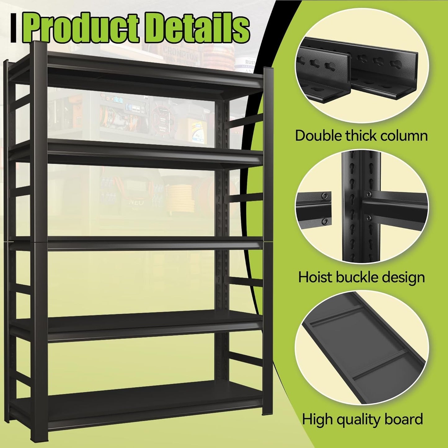 5 Tier Metal Wide Bookshelf Black Tall 72 Inch High