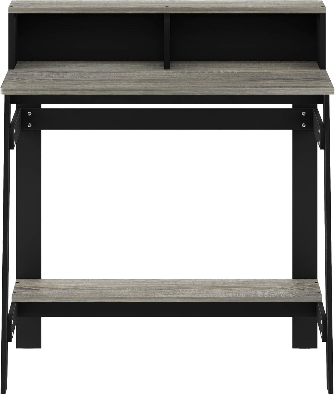 A Frame Computer Desk With Hutch In Black And Oak Grey