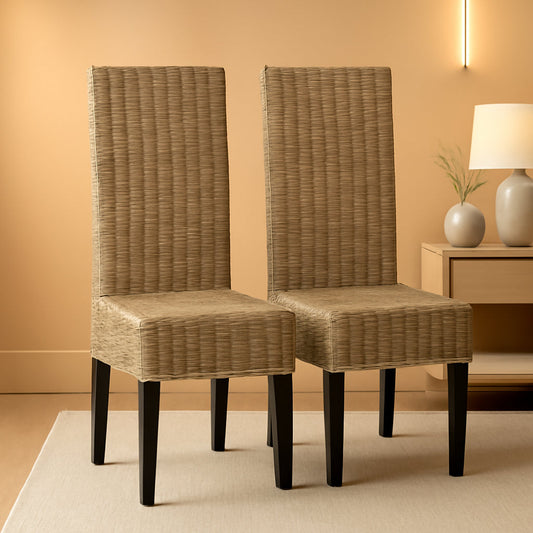 Grey Wicker Dining Chair 18 Inch Rattan Cotton Upholstery