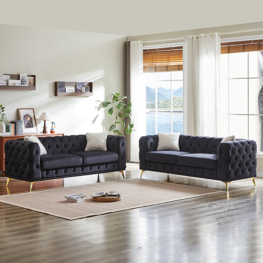 FX 3 seater + 3 seater combo sofa Velvet modern living room sofa with solid wood frame and metal feet, 4 cushions, apartment sofa furniture for living room, living room, office